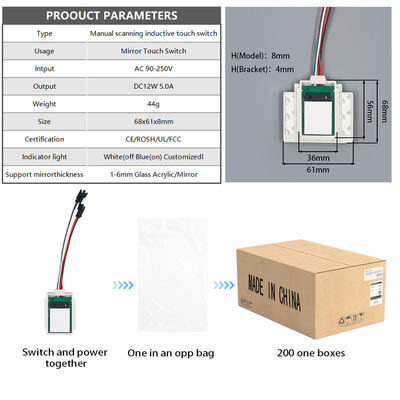 IP24 Rated Sensor Switch for Smart Mirrors Manually Scan 3-5cm Sensing Range DC12V
