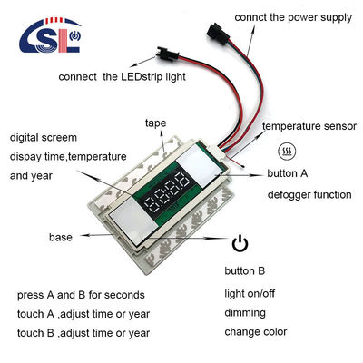 DC12V 12W Muti-function Split Two Buttons Middle Display Time Touch Sensor Switch for Mirrors