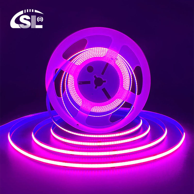 High Brightness COB Led Strip Light CE RoHs IP20 Ra90 8mm Width 12V 24V 320Leds Pink