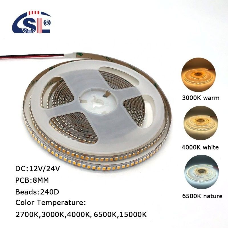 Indoor Decoration LED Strip Light 12v24v 240leds 8mm 2700k 3000k 4000k 6500K Flexible Electroplate SMD2835