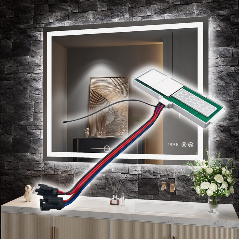 LED Mirror Defogger with Time Temperature Display Touch Sensor Stepless Dimmer Switch 5A 60W