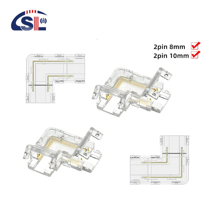 Transparent 2pin 8mm 10mm Crystal Clip Wire L Type COB LED Strip Connector L Shape 90 degree angled connector